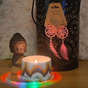 Handmade Pink Dreamcatcher Feather Earrings with Gold Hooks by